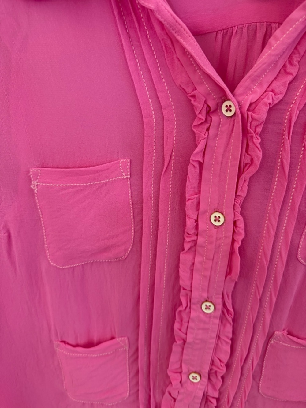 MAEVE Danielle Kroll X Sheer Chiffon Buttondown Shirt - Hot Pink-medium - Picture 7 of 12
